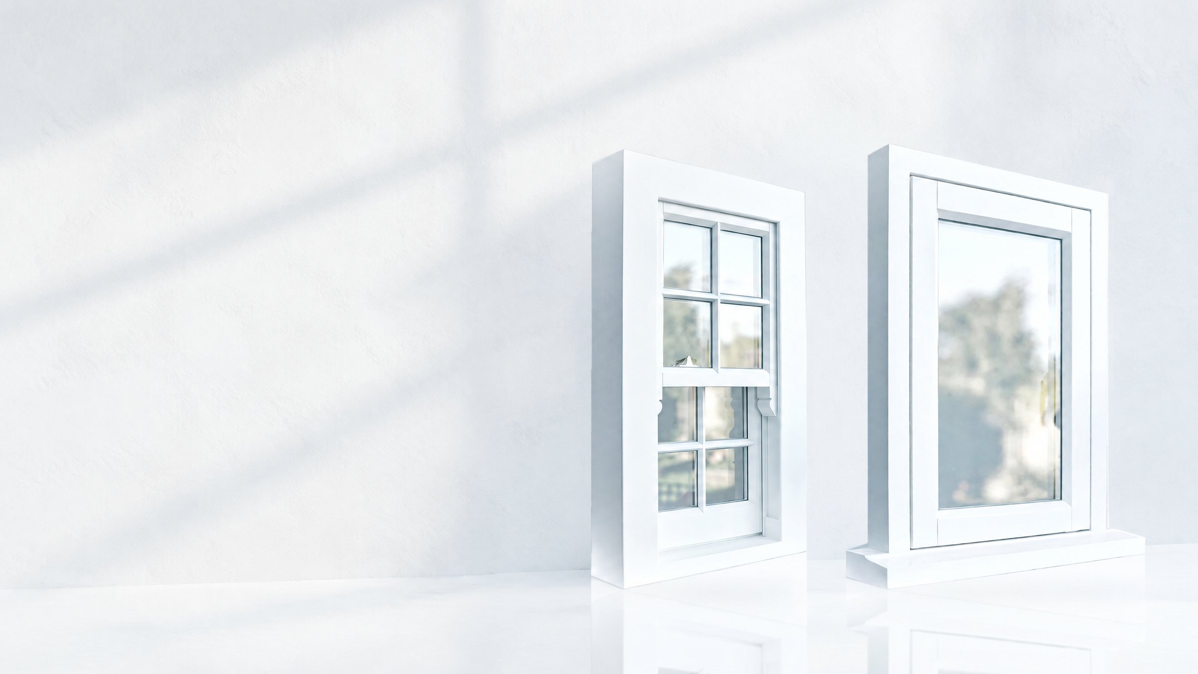 White painted timber box sash and casement windows, WDL studio samples