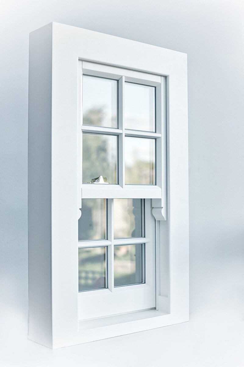 White timber box sash window